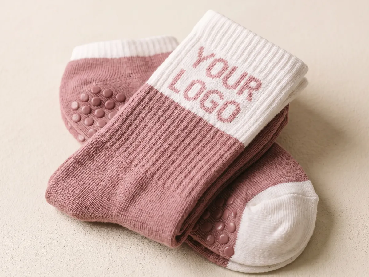 Montón de calcetines grip con un logo tejido en jacquard en el puño