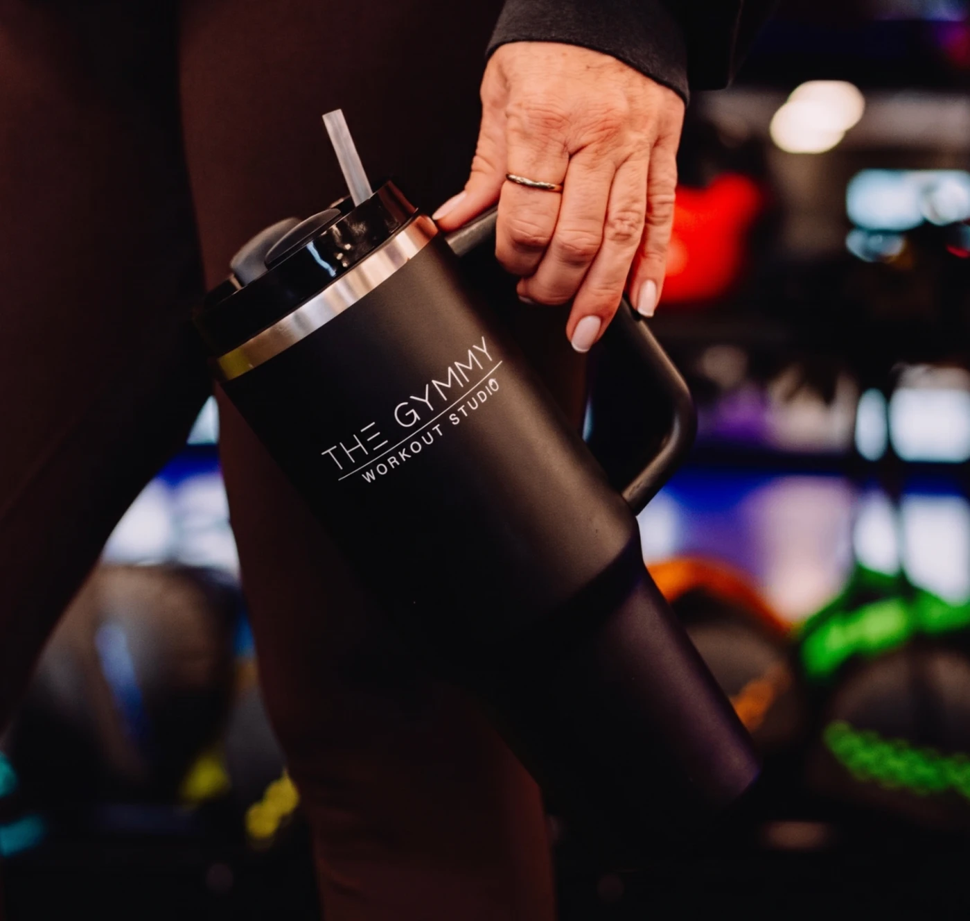 Custom branded Pilates studio water cup with logo for retail and member gifts