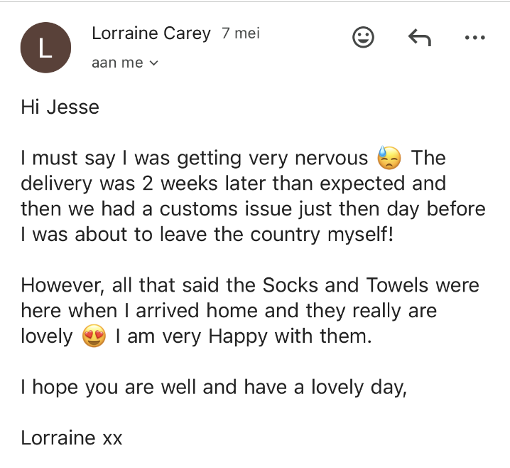 Customer email - Lorraine